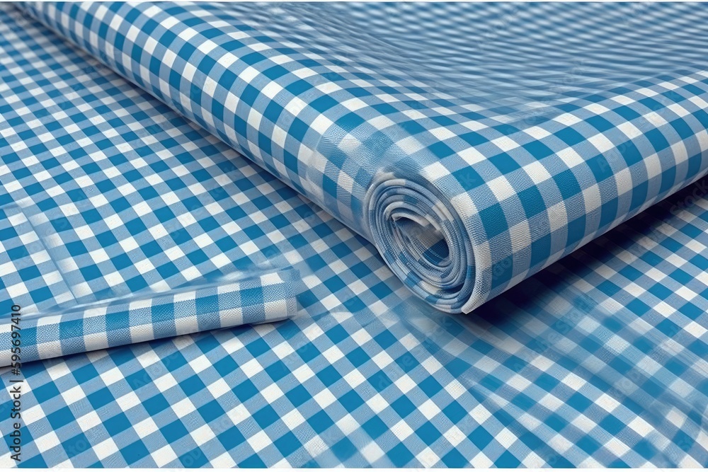 classic blue and white checkered tablecloth. Generative AI