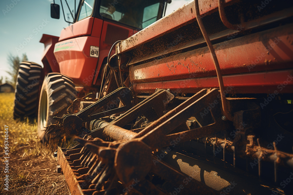 The harvester on the autumn farm