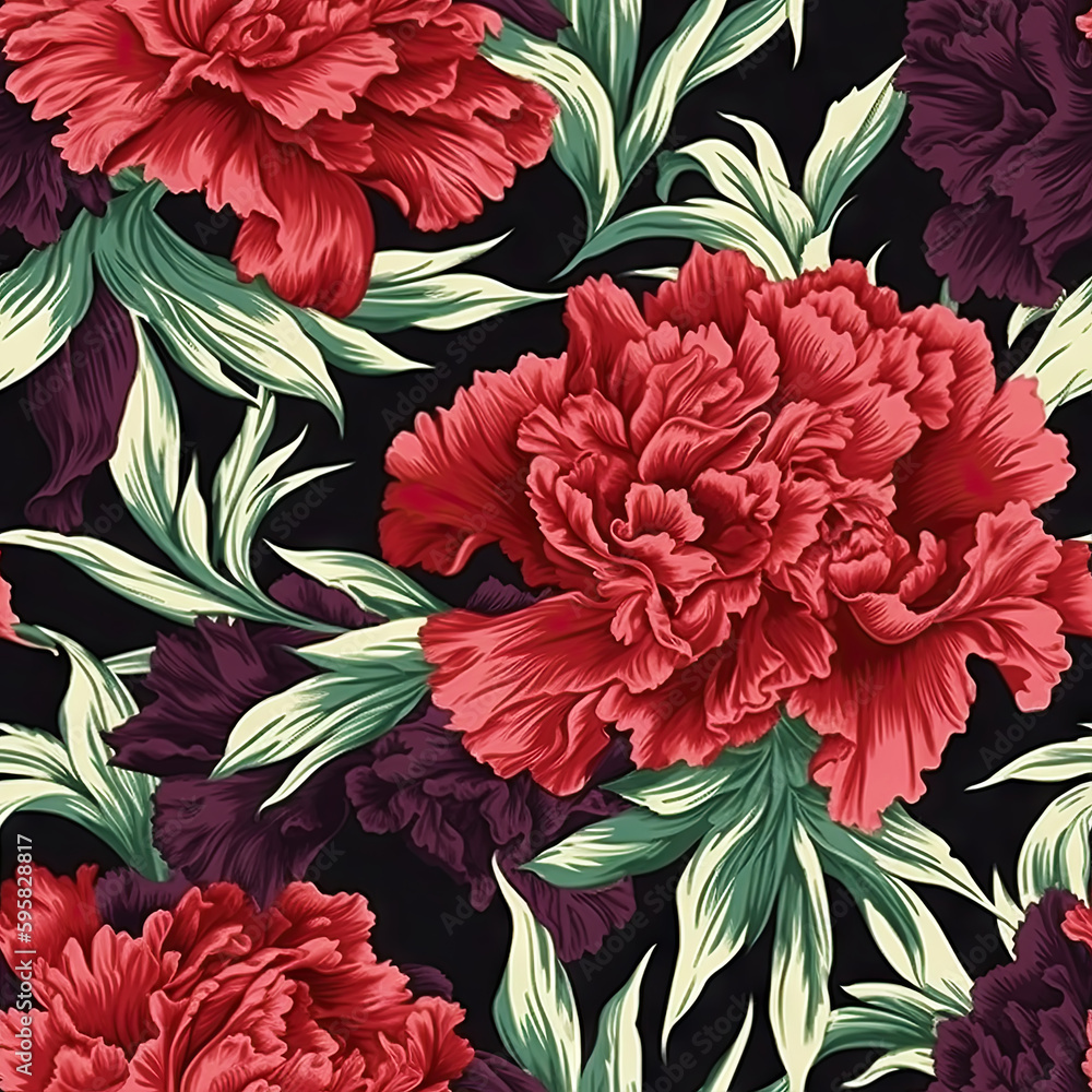 Carnation flower seamless pattern. Floral seamless background. Generative AI