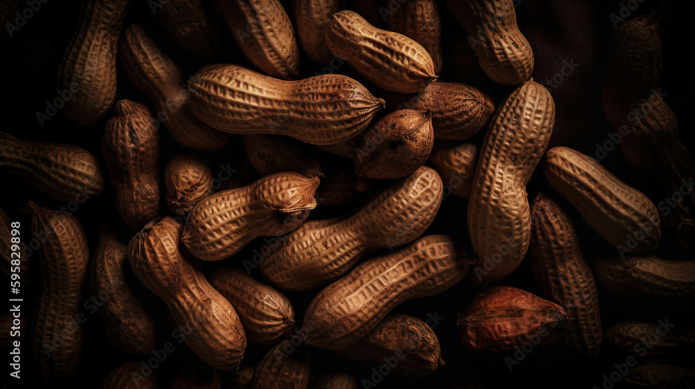 Many roasted peanuts background. Food Backdrop. Generative AI