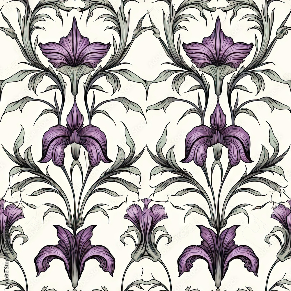 Iris flower seamless pattern. Floral seamless background. Generative AI