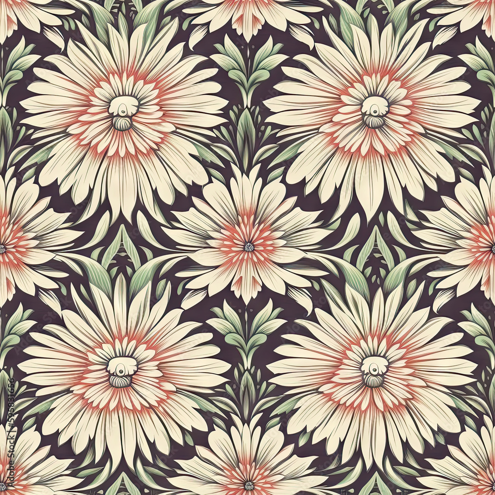 Gerbera flower seamless pattern. Floral seamless background. Generative AI