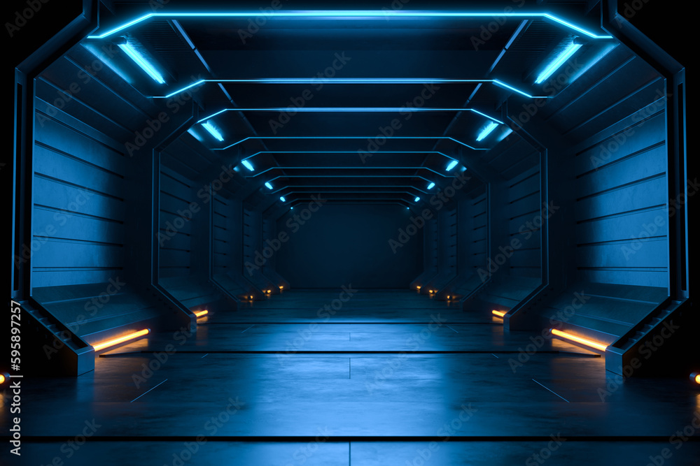 Empty dark room, Modern Futuristic Sci Fi Background.