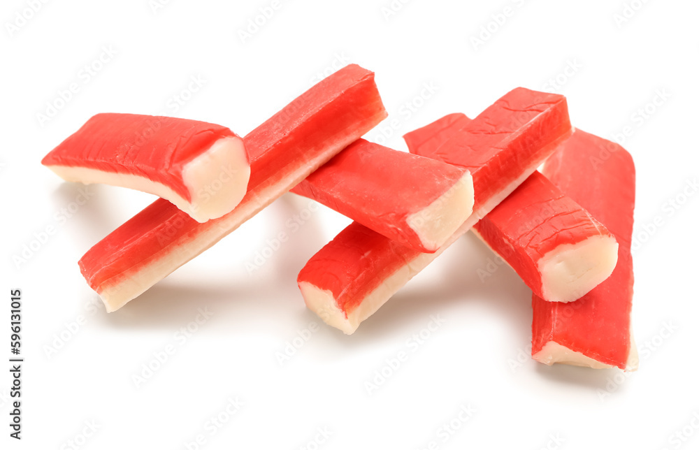 Tasty crab sticks isolated on white background