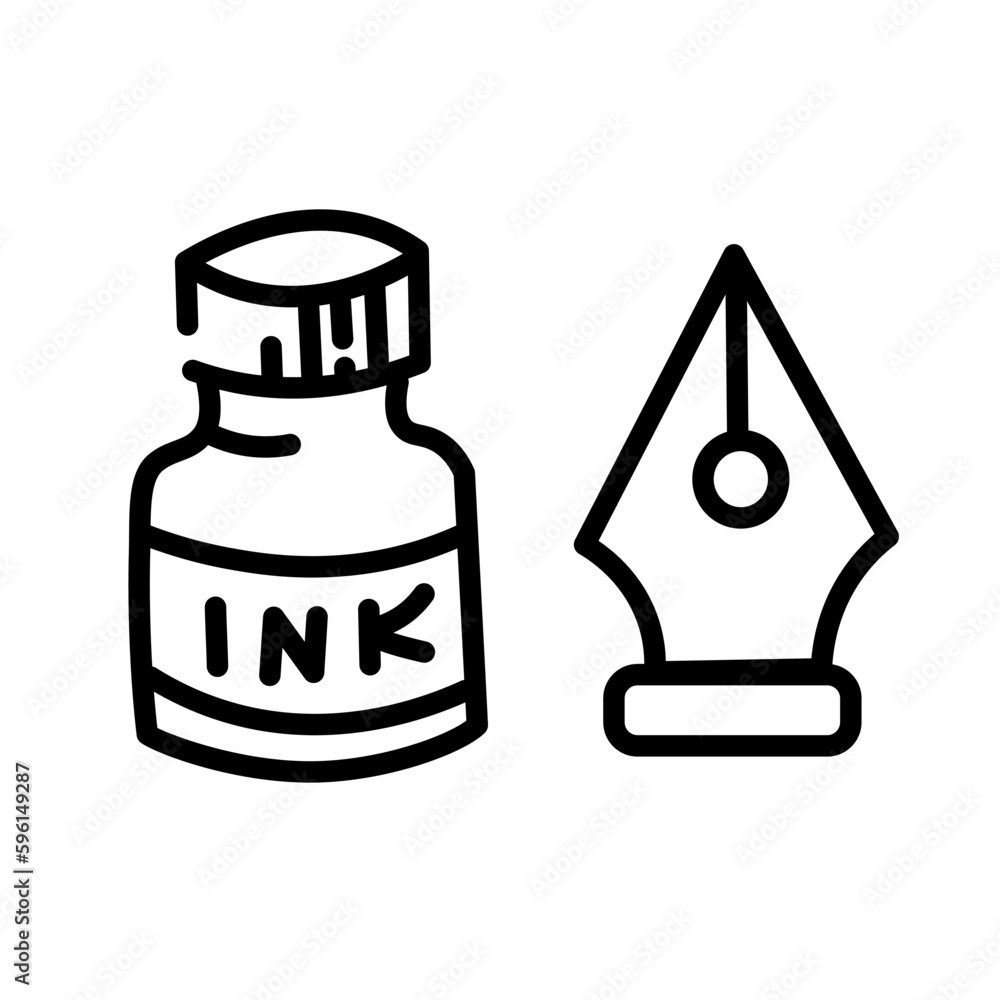 Nib and ink on white background