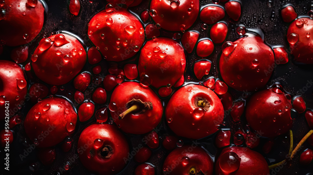 Fresh ripe barberries with water drops background. Berries backdrop. Generative AI