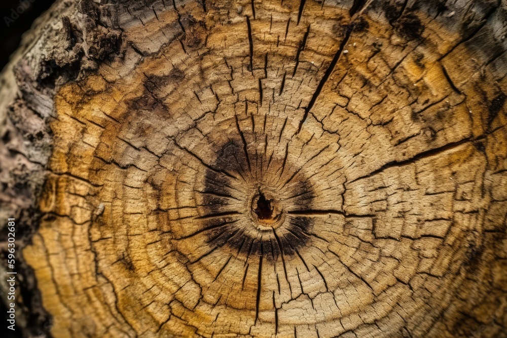 detailed close-up of the textured bark on a tree trunk. Generative AI