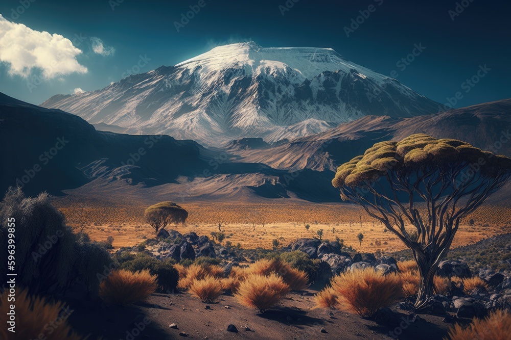 The breathtaking landscape of Mount Kilimanjaro, a natural wonder of Africa. Generated by AI 