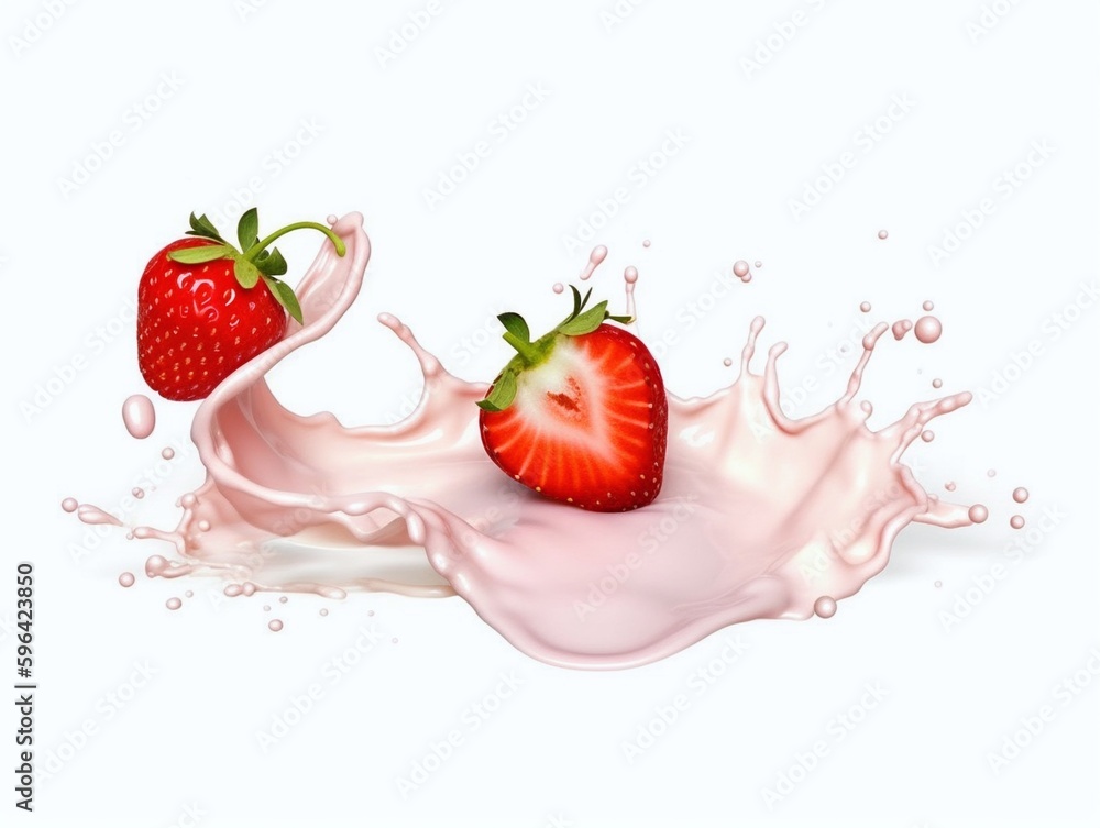 Strawberry and milk splash isolated on white background.