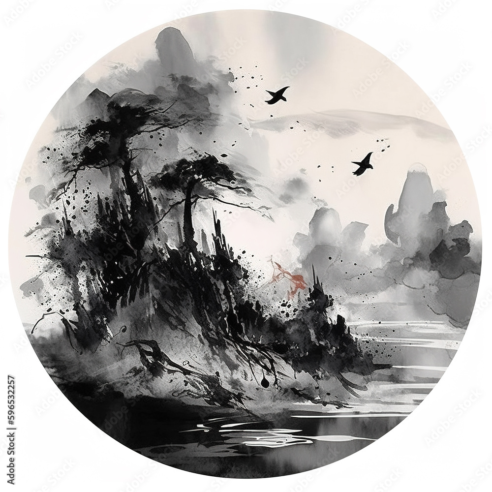 Chinese circular ink painting