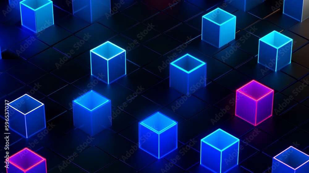 Digital transformation concept showcasing an isometric glowing 3D cubes pattern, highlighting innova