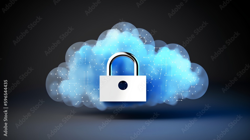 A cloud security concept image representing a secure and protected cloud computing infrastructure sy