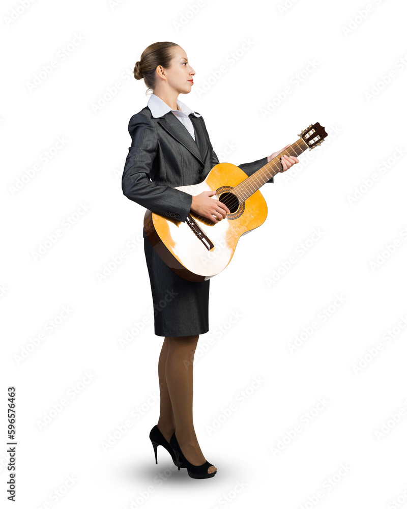 Business woman with acoustic guitar