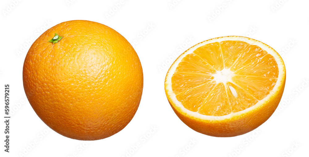 Whole and half orange fruit