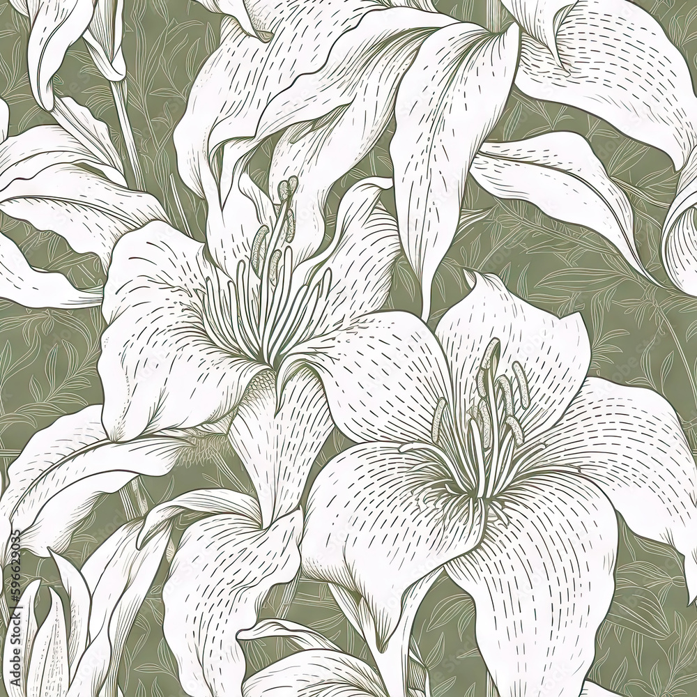 Lily flower seamless pattern. Floral seamless background. Generative AI