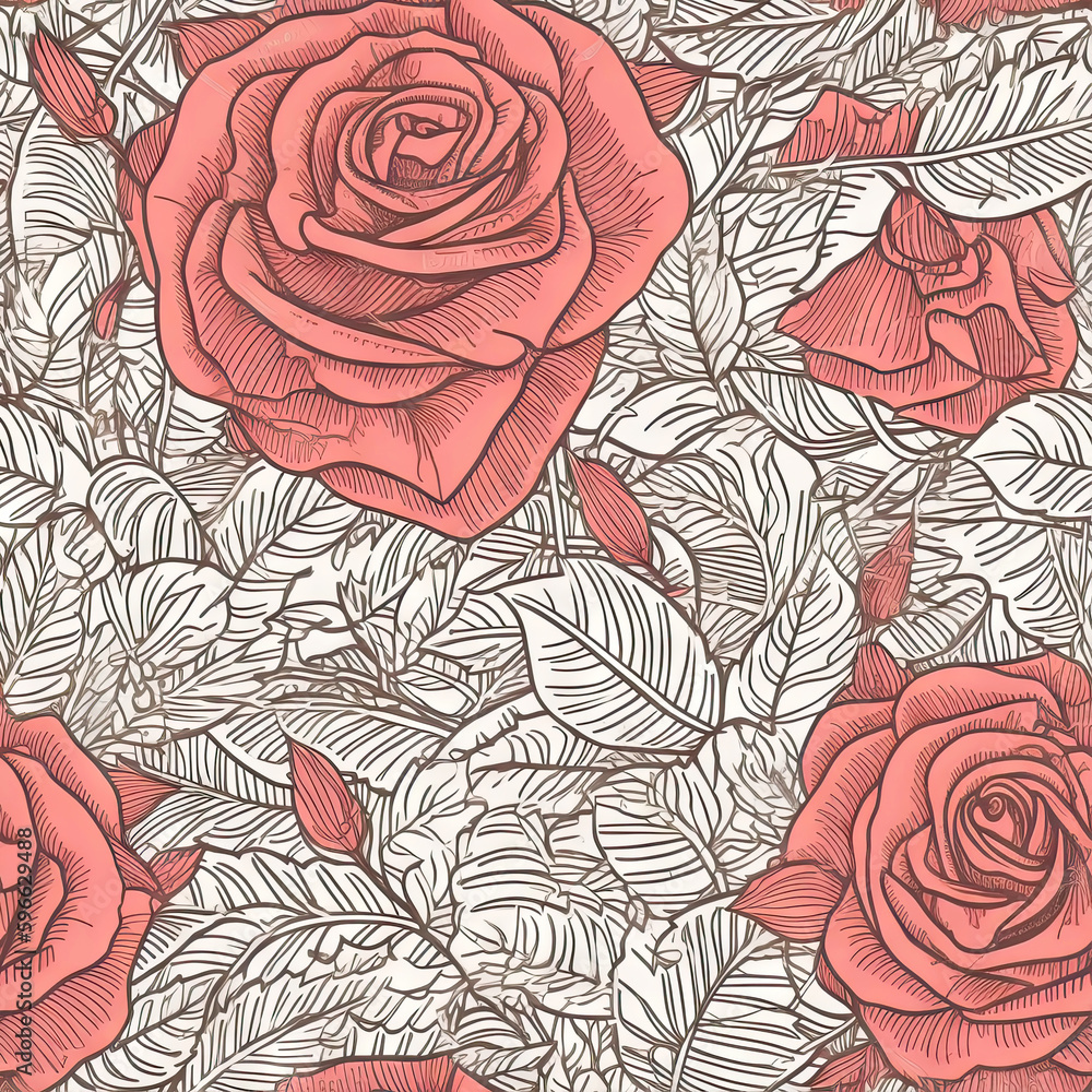 Rose flower seamless pattern. Floral seamless background. Generative AI