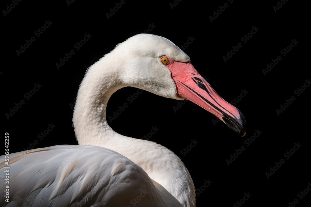 beautiful white swan with a unique pink beak in a close-up shot. Generative AI