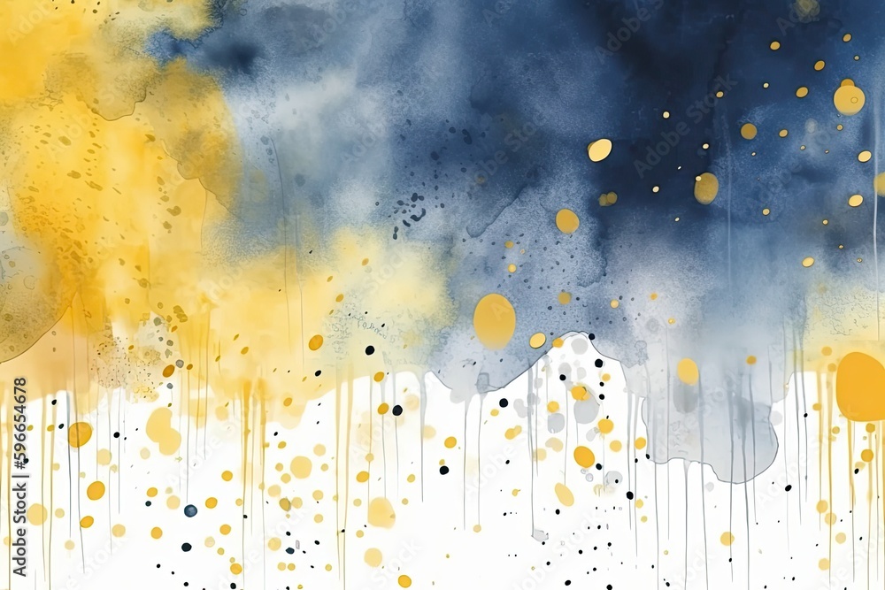 colorful abstract painting with yellow and blue tones. Generative AI