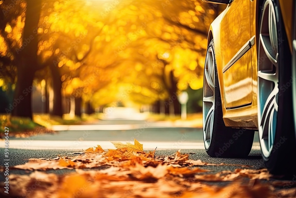 parked yellow car on a roadside. Generative AI