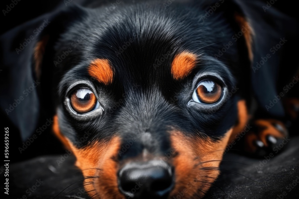 dogs face with striking orange eyes. Generative AI