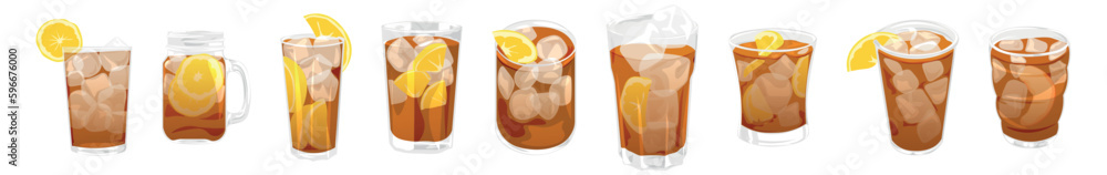 Set of delicious ice tea on white background