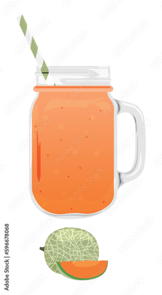 Mason jar of fresh watermelon smoothie on white background