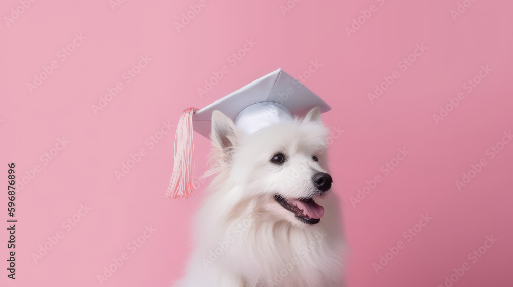 Cute dog in graduation cap. Illustration AI Generative.