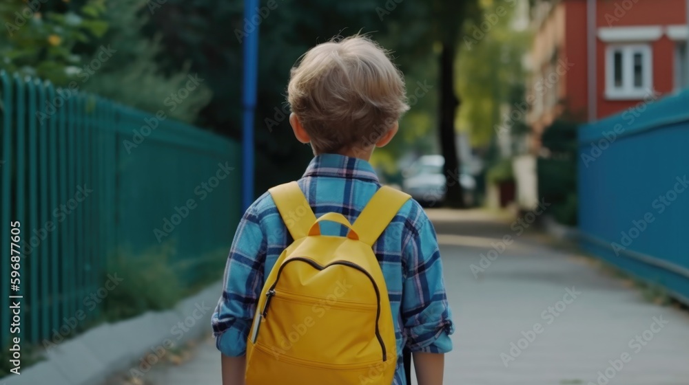 Boy go to school. Illustration AI Generative.