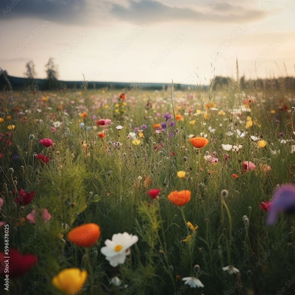 Natural meadow background. Illustration AI Generative.