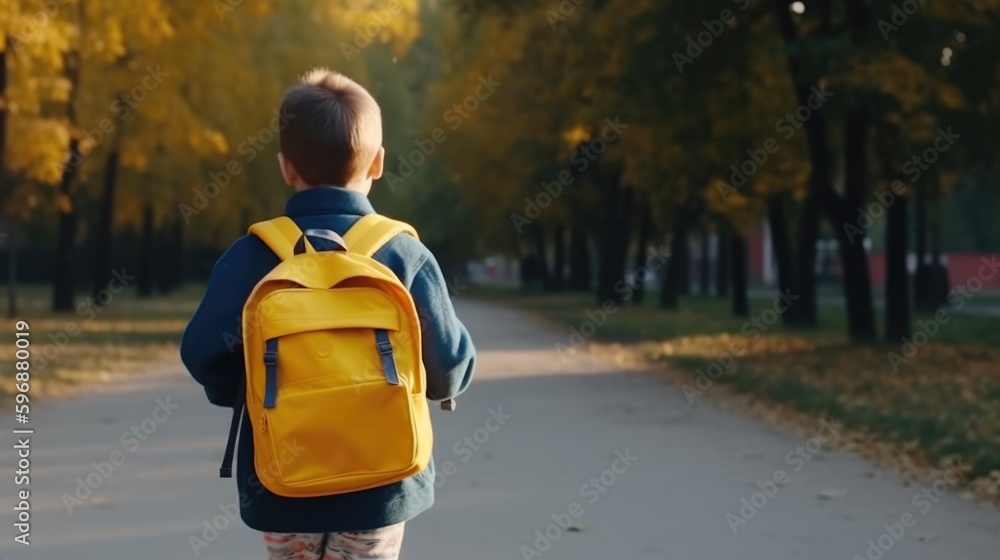 Boy go to school. Illustration AI Generative.