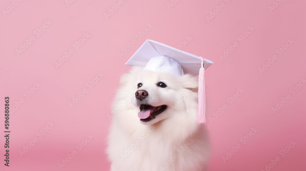 Cute dog in graduation cap. Illustration AI Generative.