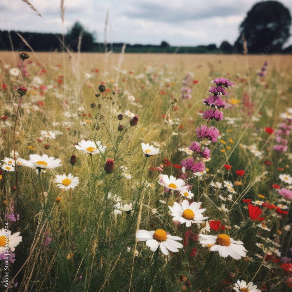 Natural meadow background. Illustration AI Generative.