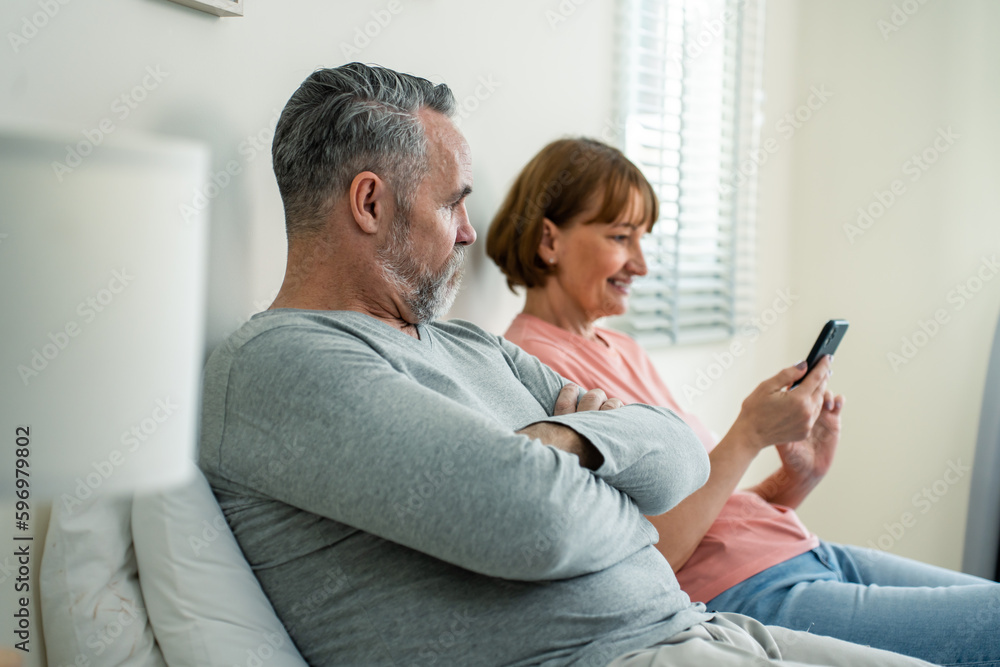 Phone addiction, Caucasian wife doesnt pay attention to her husband. 