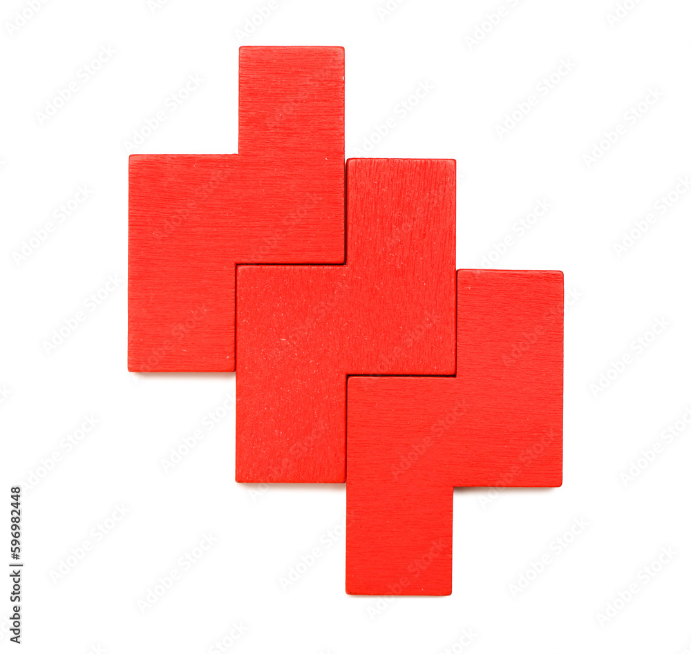 Red puzzle blocks isolated on white background