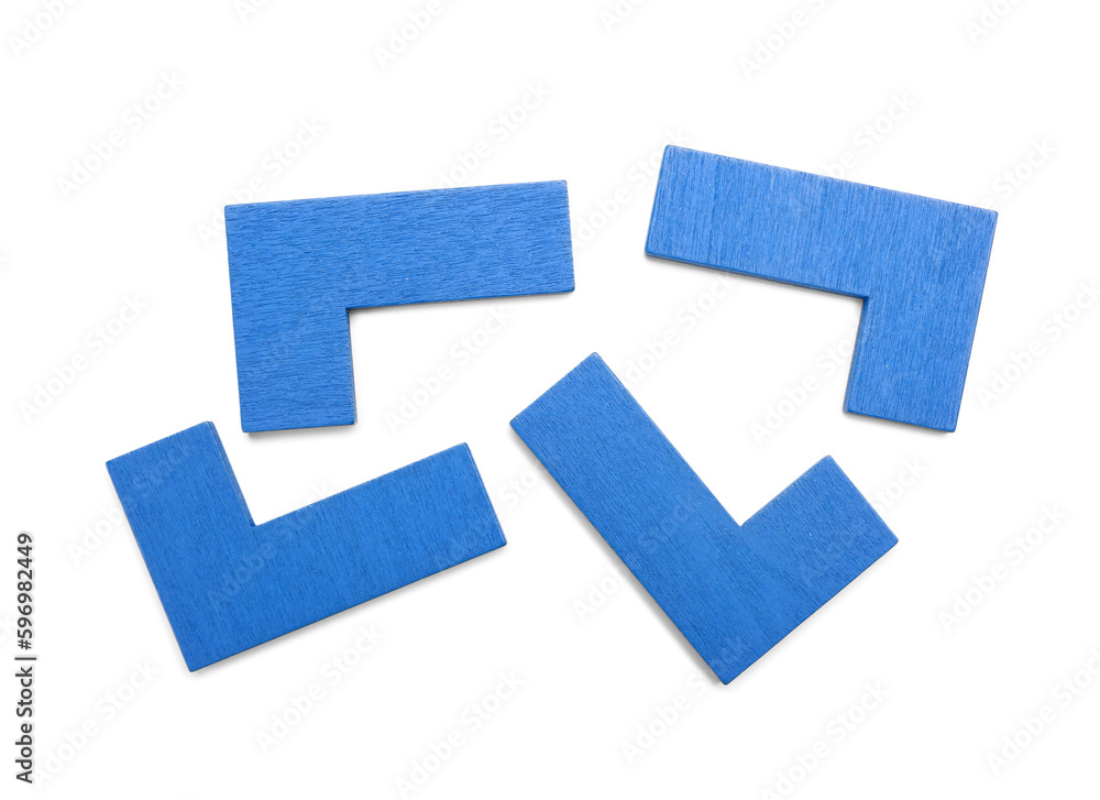 Blue puzzle blocks isolated on white background