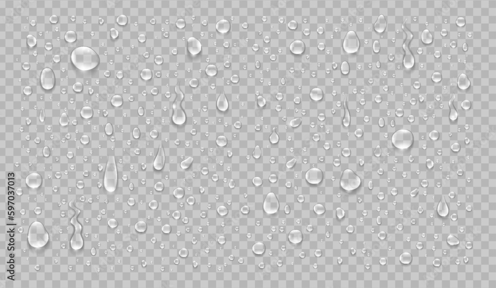 Water drops realistic isolated set on transparent background. Vector illustration 