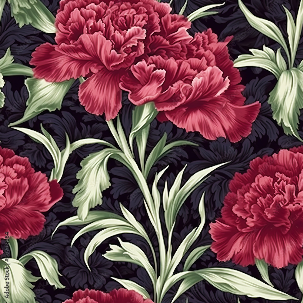 Carnation flower seamless pattern. Floral seamless background. Generative AI