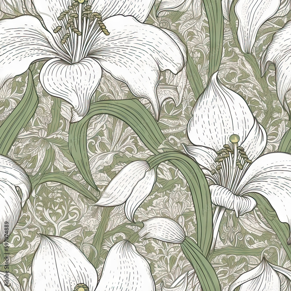 Lily flower seamless pattern. Floral seamless background. Generative AI