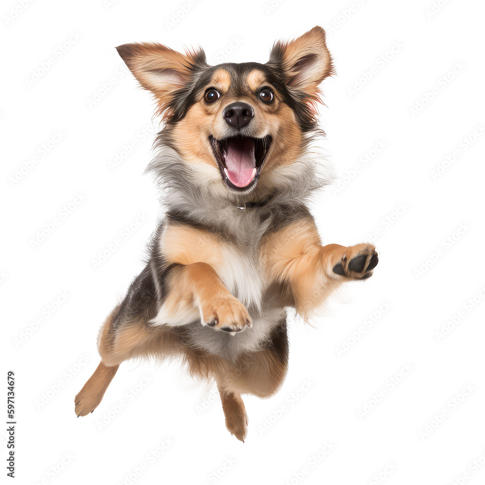 dog jumping on isolated white background