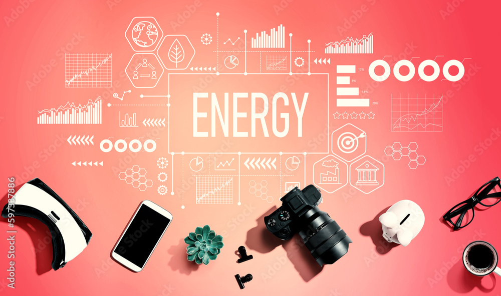 Energy with electronic gadgets and office supplies