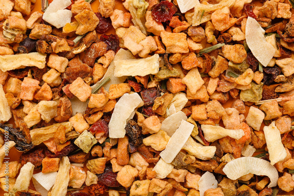 Dried fruit tea as background, closeup