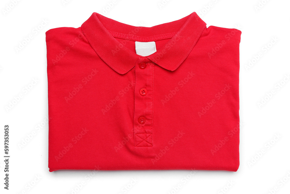 Folded red t-shirt on white background