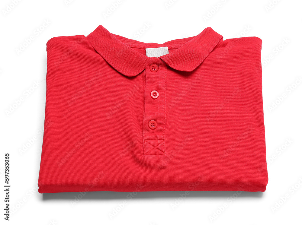 Folded red t-shirt on white background