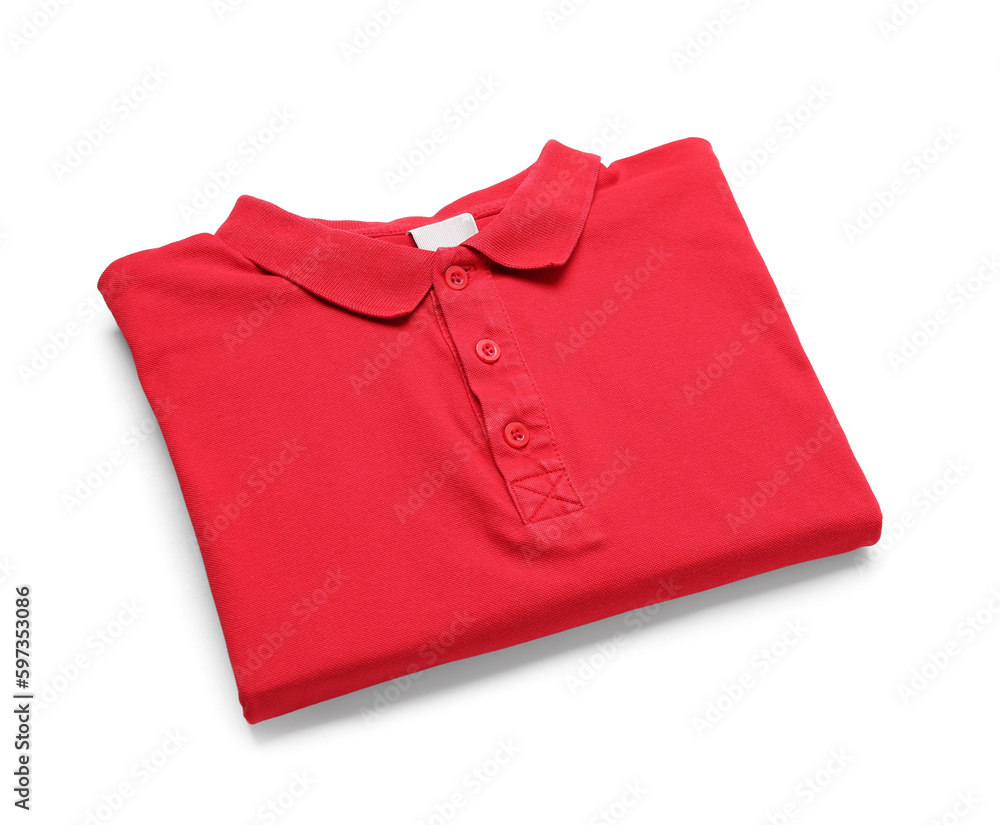 Folded red t-shirt on white background