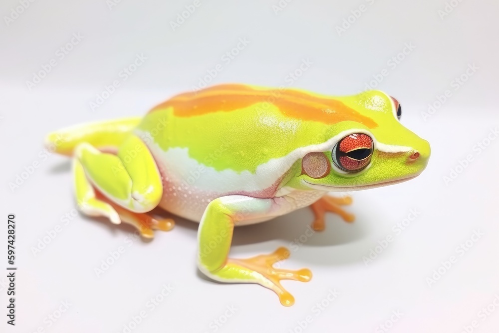 colorful frog perched on a plain table. Generative AI