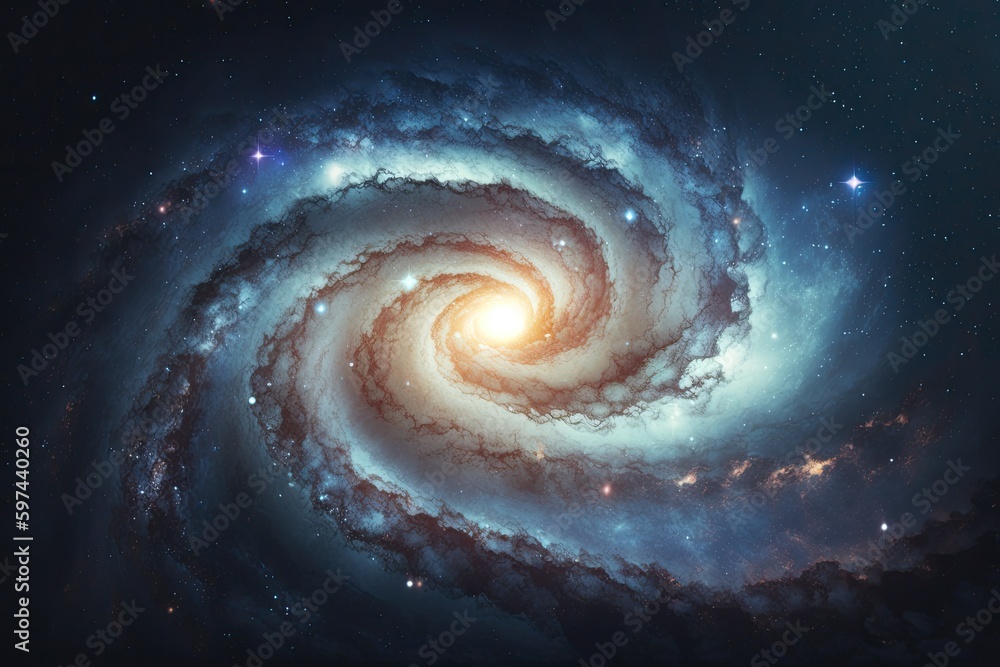 two spiral galaxies in a dark night sky with stars. Generative AI