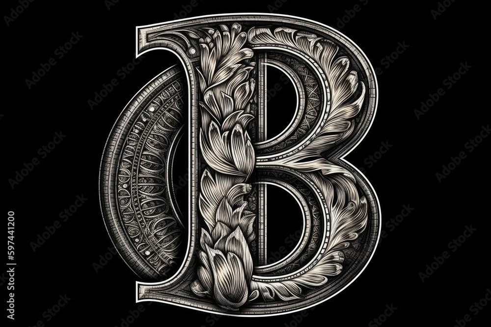 the letter B adorned with floral patterns and designs. Generative AI