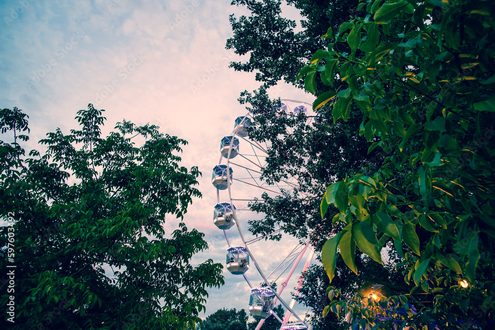 ferries wheel and sunset sky