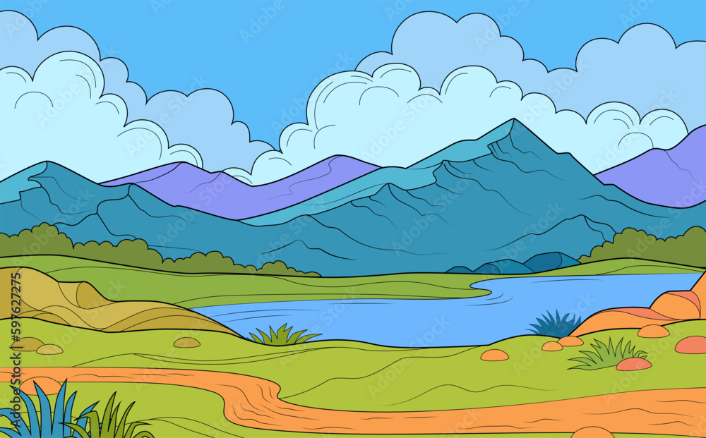 Colorful mountain landscape vector illustration