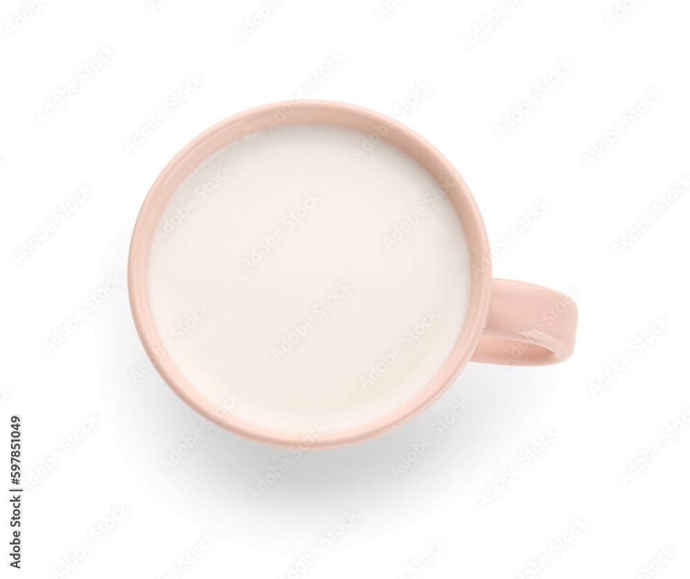 Cup of milk on white background